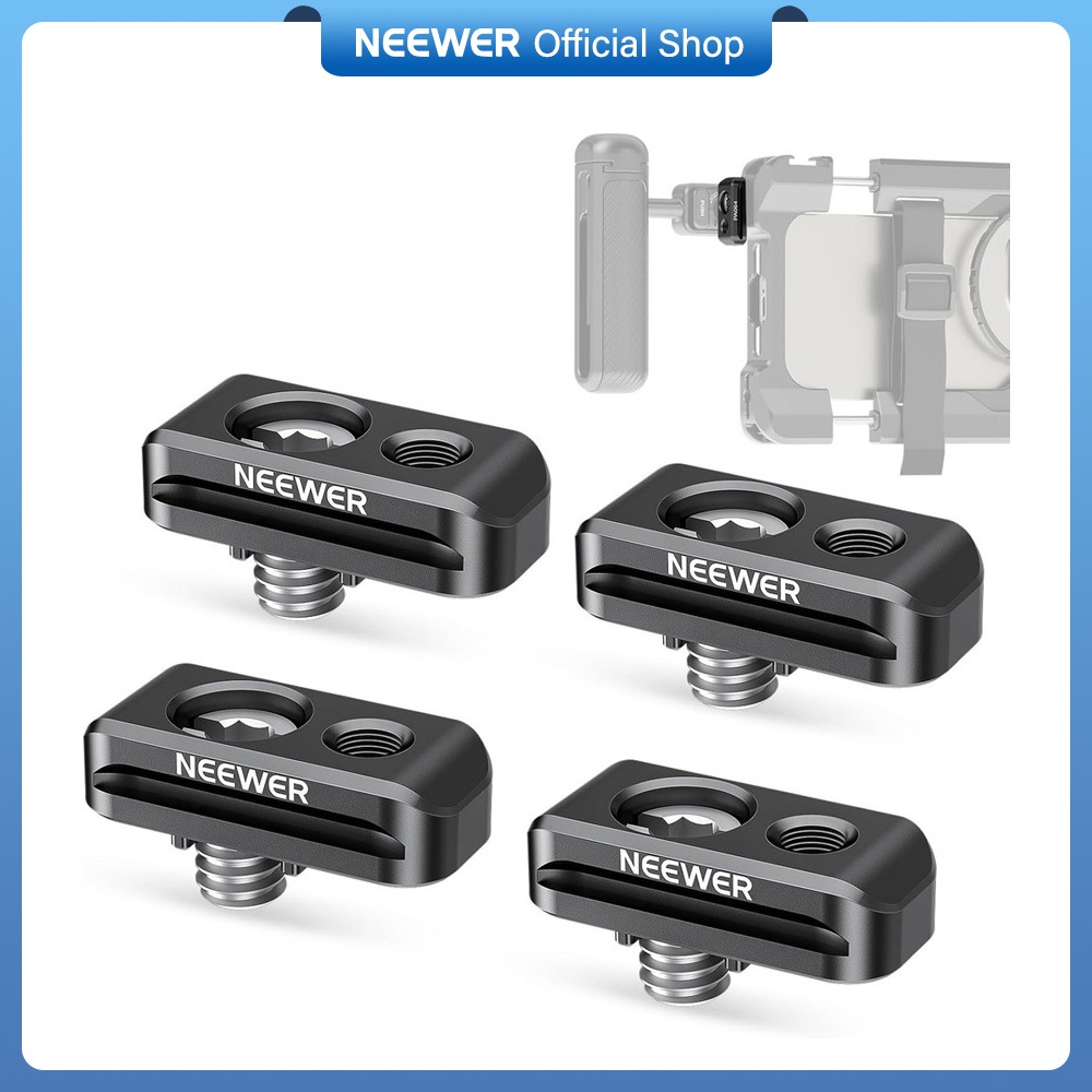 NEEWER PA064 อะแดปเตอร์เพลทปลดเร็ว (แพ็ค 4 ชิ้น) สำหรับโครงโทรศัพท์สำหรับ iPhone 16 15 Pro Max S24 Ultra พร้อมสกรูและหมุด 1/4 นิ้ว ช่อง QR สำหรับด้ามจับด้านข้าง PA045/ฐานยึดขาตั้งกล้องแบบ Arca ประเภท PA063