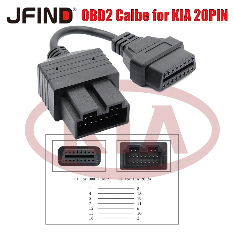 Elm327 OBD 2 สายเคเบิล สําหรับ KIA 20 Pin to 16 Pin OBD2 OBD เครื่องมือวิเคราะห์ เครื่องสแกนเนอร์ 20Pin to 16Pin ELM 327 โค้ด อะแดปเตอร์เชื่อมต่อรถยนต์
