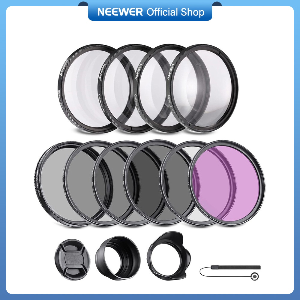 NEEWER 67mm ฟิลเตอร์ ND/CPL/UV/FLD/Close Up ขนาด และชุดอุปกรณ์เสริมเลนส์พร้อม ND2 ND4 ND8, ฟิลเตอร์ Close Up (+1/+2/+4/+10), ฮูดเลนส์ Tulip, ฮูดเลนส์ยางพับได้, ฝาปิดเลนส์, กระเป๋าใส่ฟิลเตอร์