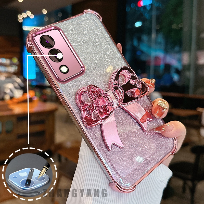กรณีสําหรับ OPPO A3 Pro 5G แฟลชไฟฟ้าสี่มุม anti drop เคสโทรศัพท์ความงามน่ารักผีเสื้อวงเล็บ TPU นุ่มกรณี