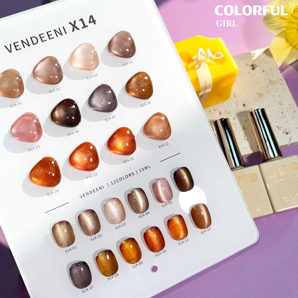 พร้อมส่งในไทย VENDEENI X-14 สีเจลทาเล็บแคทอาย 12 เฉด ลูกแก้วแคทอาย ชาร์ทแน่น สวยมาก