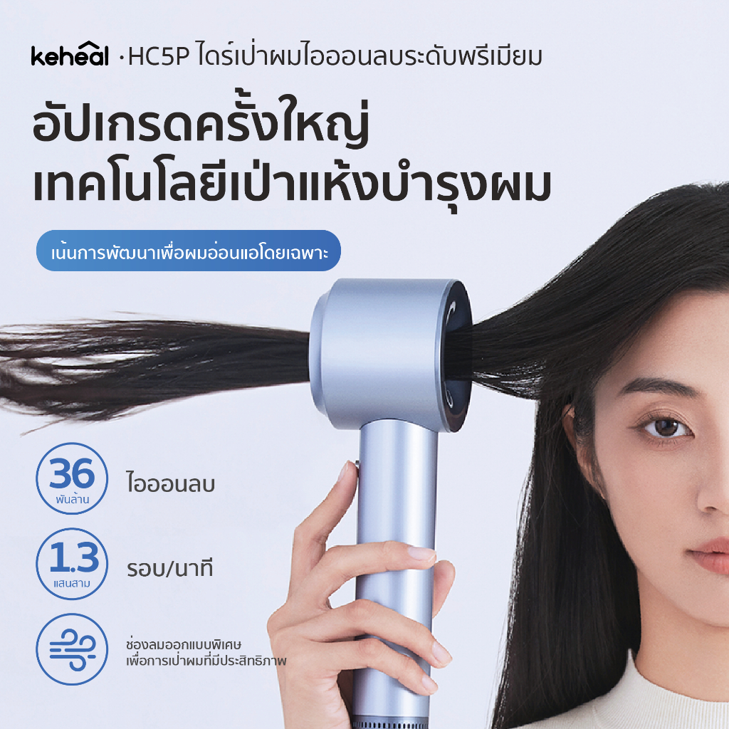 【เหนือระดับ】 Keheal HC-5P High Speed ​​Hair Dryer,ไดร์เป่าผม พร้อมพลาสมา 3.6 พันล้านเพื่อการดูแลเส้นผม กำลังไฟ 1400W