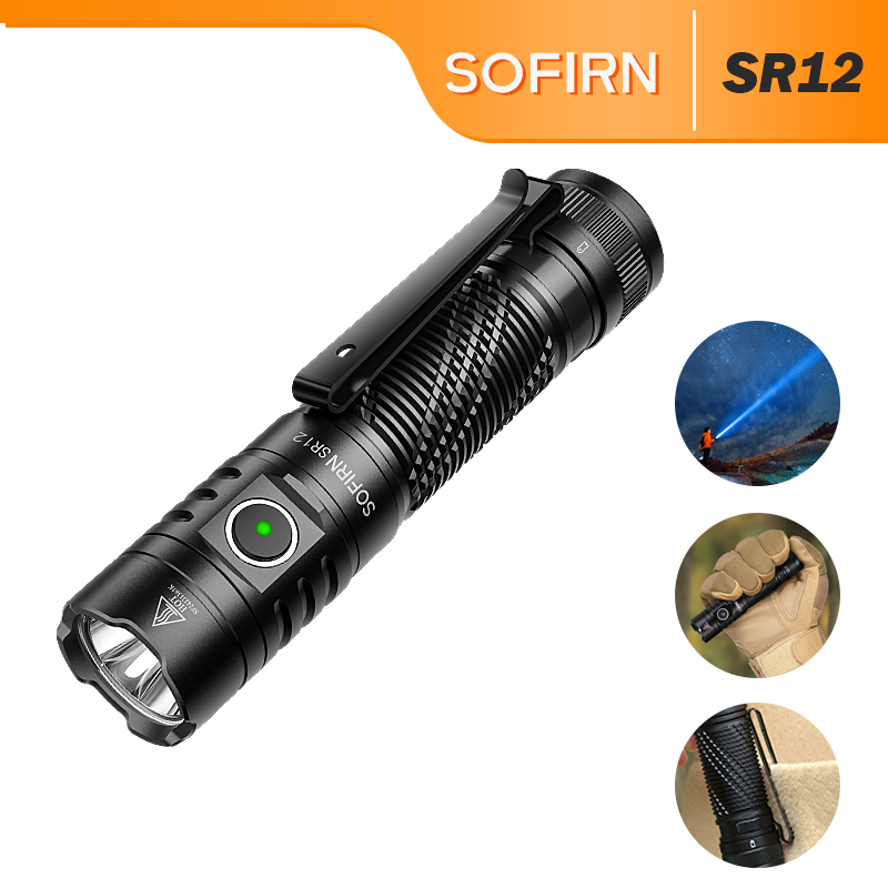 Sofirn SR12 ไฟฉายพกพา, ไฟฉาย EDC ขนาดเล็ก High Lumens, ไฟฉายแบบชาร์จไฟได้ 1450LM สําหรับ Emergenicies, สปอตไลท์โยนยาว 1560ft, ไฟฉายกันน้ํา IP68, UI ง่าย