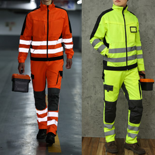 จงฟางฟาง ผู้ชายสะท้อนแสงความปลอดภัยทํางานแจ็คเก็ต + กางเกงสู…