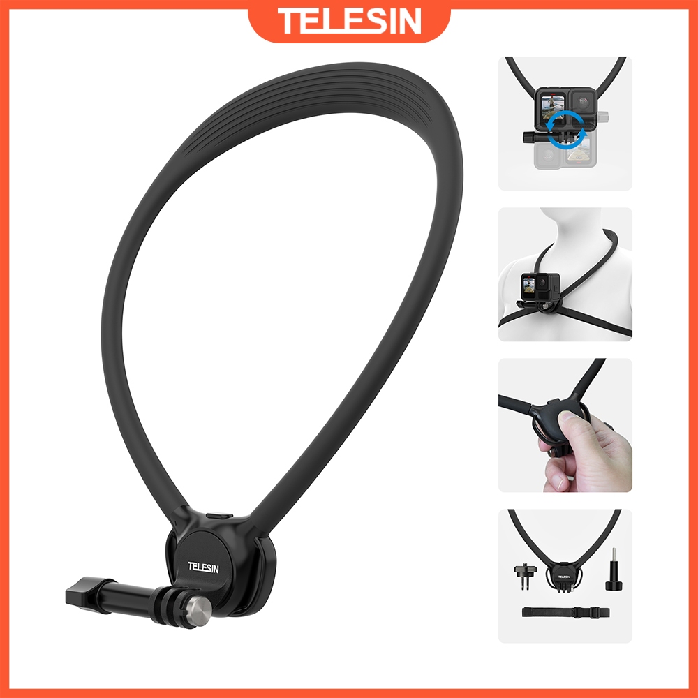 อัพเดท TELESIN SE เมาท์คอพร้อมสกรู 1/4 สําหรับ GoPro Hero 13 12 11 10 9 DJI Action 5 4 3 Ins360