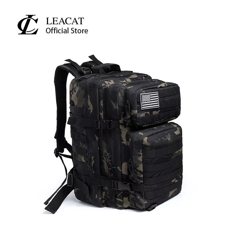 Leacat กระเป๋าเป้สะพายหลัง กันน้ํา ลายพราง 50 ลิตร สําหรับผู้ชาย ล่าสัตว์ เดินป่า กลางแจ้ง