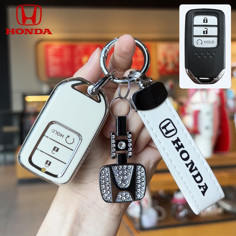 Honda 3 ปุ่มฝาครอบกุญแจรถเหมาะสําหรับ Honda City/Crv/Civic/Accord TPU ฝาครอบพวงกุญแจรถ