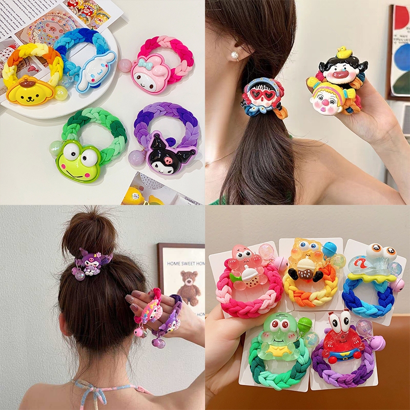 SANRIO การ์ตูนตัวหนาถักแหวนหางม้าหญิง ซานริโอ ยืดสูง เชือกผมน่ารัก เครื่องประดับผม