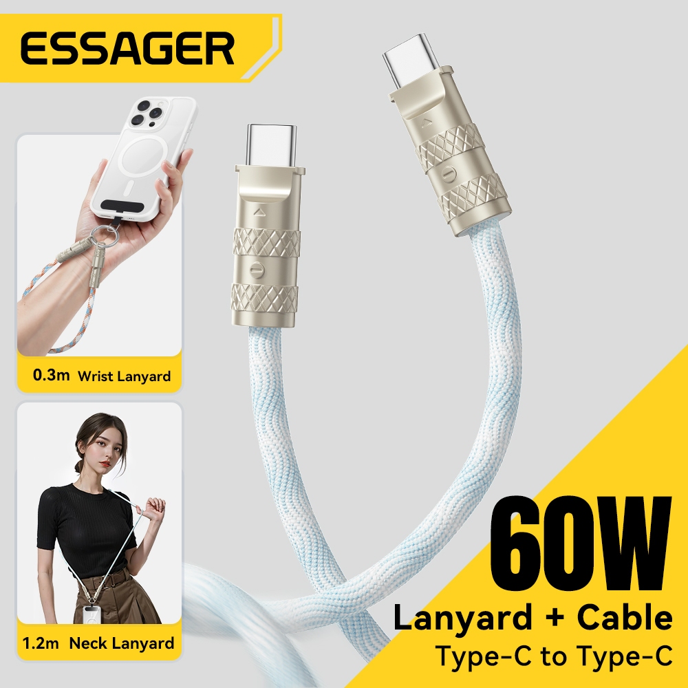 Essager 60W PD สายชาร์จเร็ว 2 in 1 Lanyard + สายดาต้า