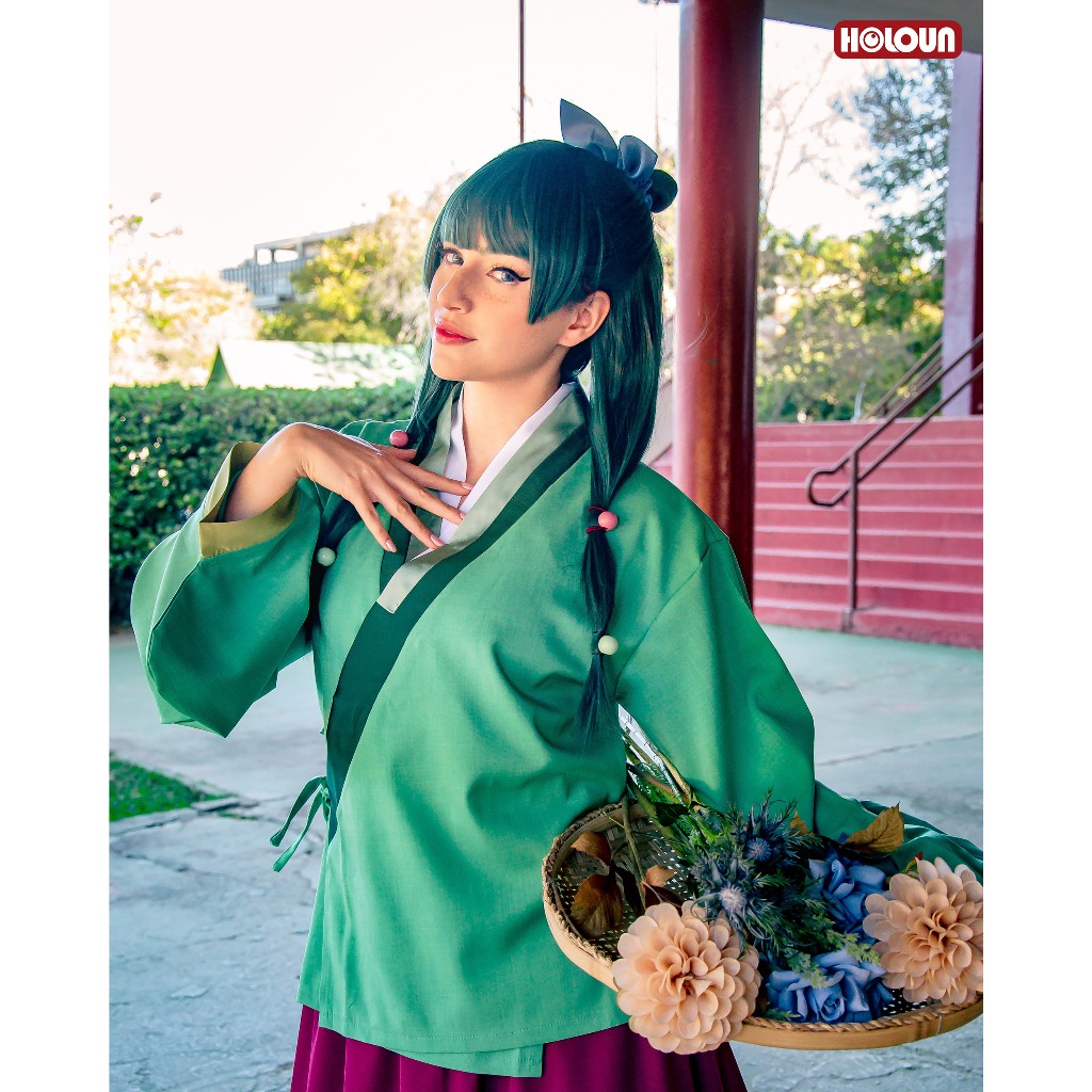 Holoun Maomao Cosplay ชุดคอสเพลย์ วิกผมอะนิเมะ The Apothecary ยืดหยุ่น สีเขียว