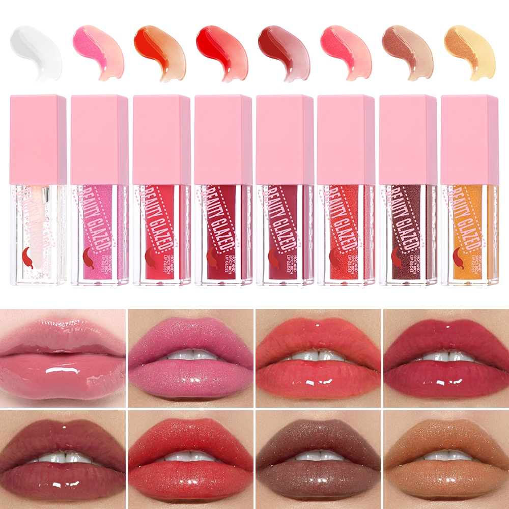 Beauty GLAZED น้ํามันลิปให้ความชุ่มชื้นสูง, Mirror Finish Lip Gloss Liquid ลิปสติก, กันน้ํา, ลิปกลอสธรรมชาติและโปร่งแสง