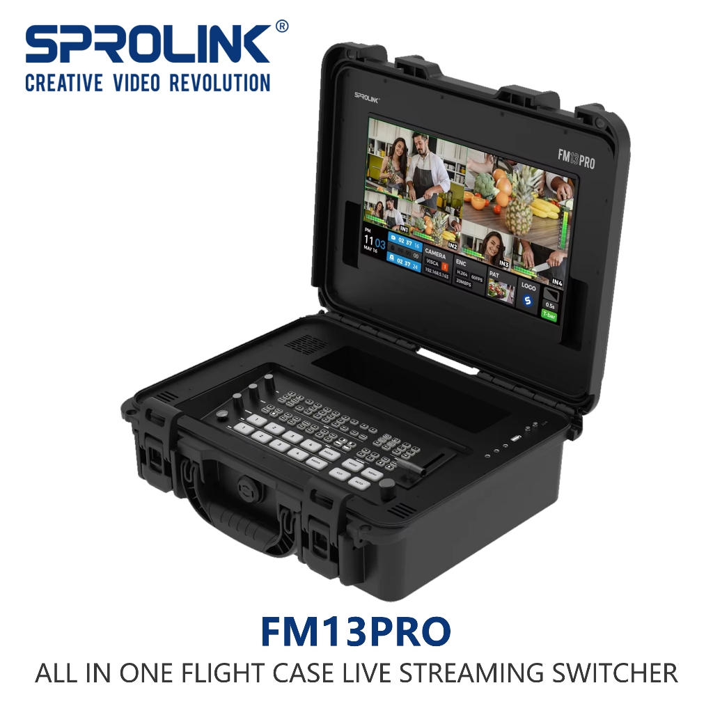 Sprolink FM13PRO All In One Flight Case Live Streaming Switcher 4 อินพุต HDMI มิกเซอร์มืออาชีพ