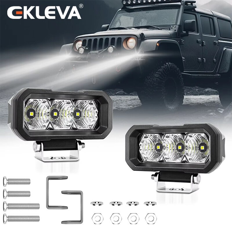 EKLEVA 2 PCS 5 นิ้ว LED ทํางานบาร์หมอกโคมไฟโปรเจคเตอร์สปอตไลท์ไฟหน้า - Super Bright 6000K สําหรับ 4x