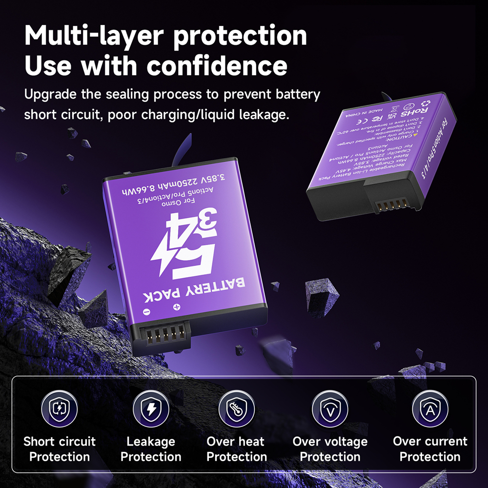 Palo 2250mAh Osmo Action แบตเตอรี่เครื่องชาร์จ LCD สําหรับ DJl Osmo Action 3 4 5 Pro