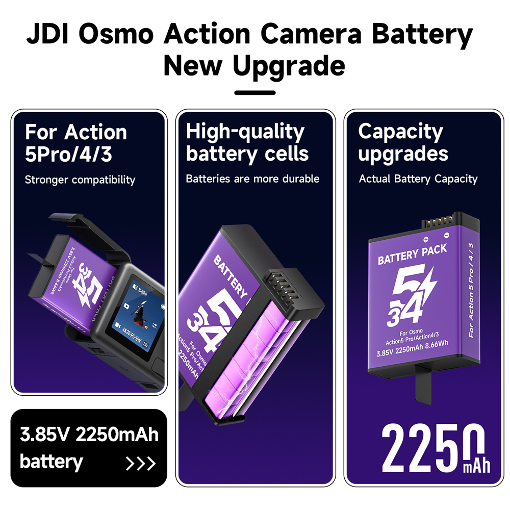 Palo 2250mAh Osmo Action แบตเตอรี่เครื่องชาร์จ LCD สําหรับ DJl Osmo Action 3 4 5 Pro