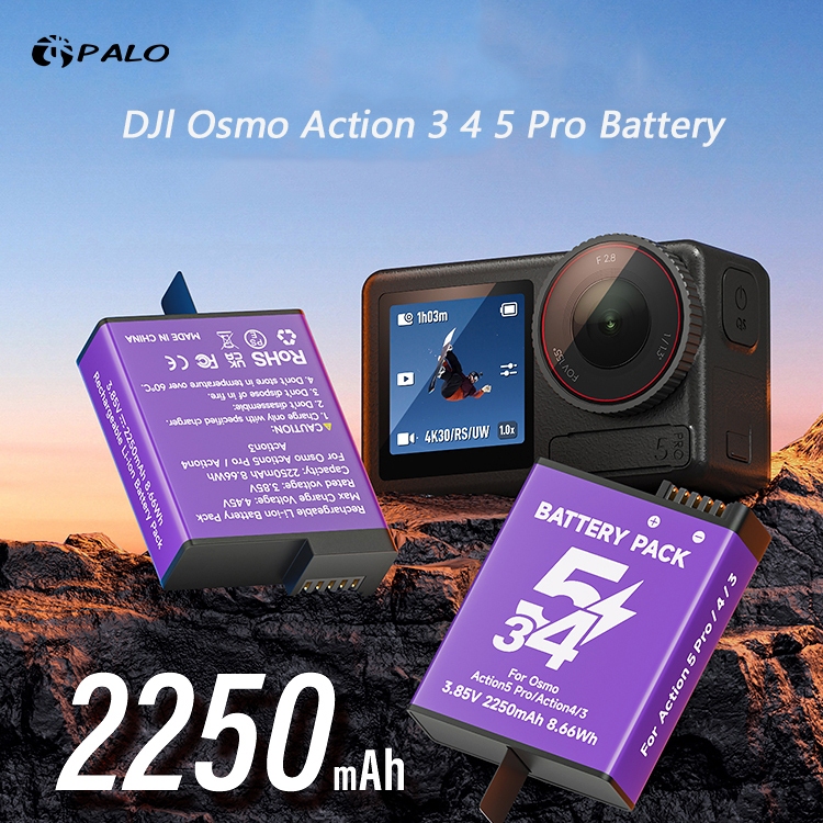 Palo 2250mAh Osmo Action แบตเตอรี่เครื่องชาร์จ LCD สําหรับ DJl Osmo Action 3 4 5 Pro