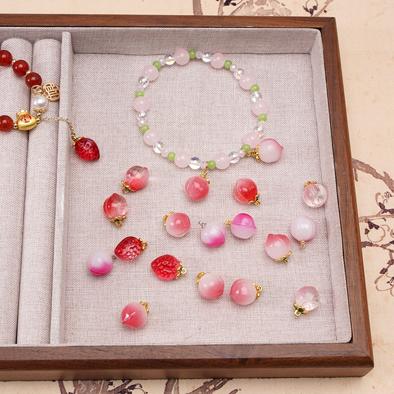 2 ชิ้นวัสดุแก้วสีชมพูพีชจี้สําหรับ DIY สร้อยข้อมือลูกปัดสร้อยคอ Jewlery ทําอุปกรณ์เสริม
