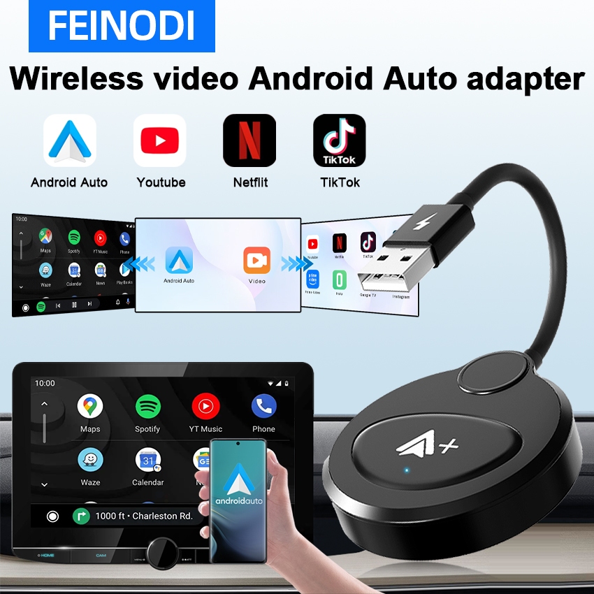 อะแดปเตอร์ติดรถยนต์ Android ไร้สายพร้อม youtube Netflix Tiktok, ตัวแปลง Dongle USB ไร้สายในรถยนต์ Android สำหรับโรงงาน รถยนต์ Android แบบมีสายเป็นไร้สาย รองรับการอัปเดตออนไลน์เพียงเสียบปลั๊กแล้วเล่น เข้ากันได้กับสมาร์ทโฟนในรถยนต์ Android