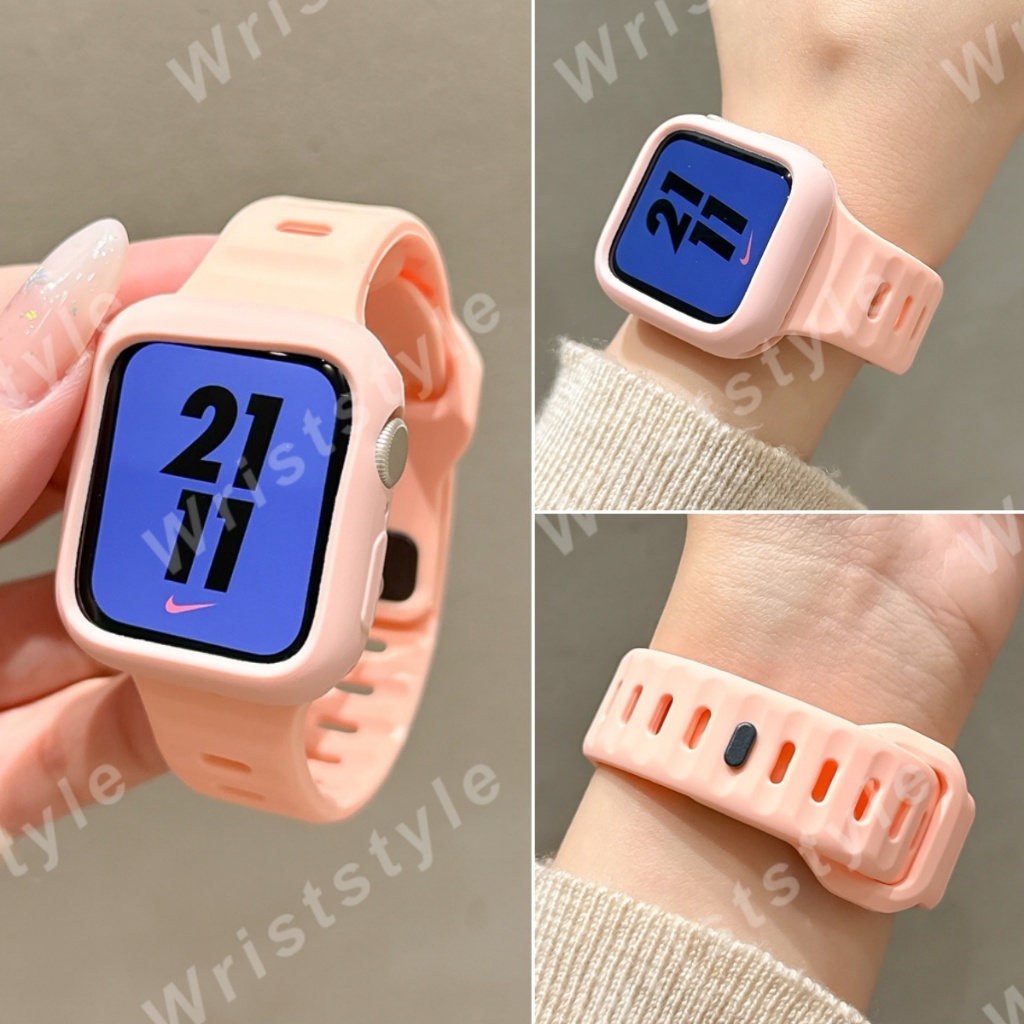 สายนาฬิกาซิลิโคนกีฬาและชุดเคส ใช้ได้กับ iWatch S10/9/8/7/6/5/4/3 SE2 ULTRA Skin friendly สายนาฬิกาสายเปลี่ยนขอบสําหรับ iWatch 49MM 46 45 44 42 41 40 38