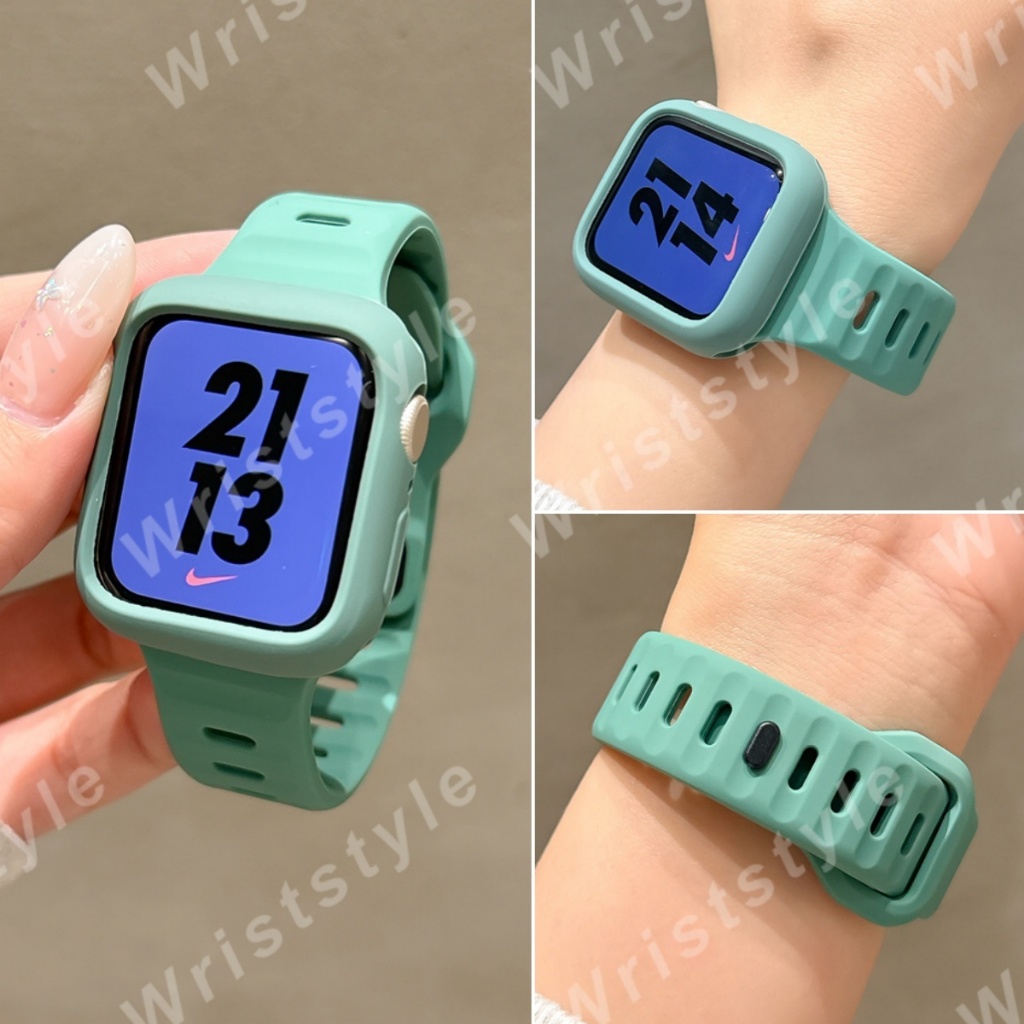 สายนาฬิกาซิลิโคนกีฬาและชุดเคส ใช้ได้กับ iWatch S10/9/8/7/6/5/4/3 SE2 ULTRA Skin friendly สายนาฬิกาสายเปลี่ยนขอบสําหรับ iWatch 49MM 46 45 44 42 41 40 38