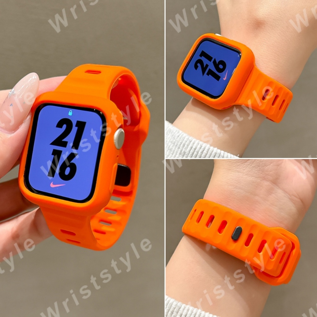 สายนาฬิกาซิลิโคนกีฬาและชุดเคส ใช้ได้กับ iWatch S10/9/8/7/6/5/4/3 SE2 ULTRA Skin friendly สายนาฬิกาสายเปลี่ยนขอบสําหรับ iWatch 49MM 46 45 44 42 41 40 38