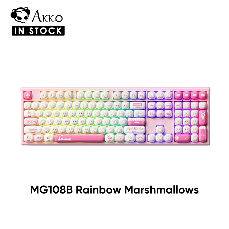 Akko x MonsGeek MG108B Rainbow Marshmallows คีย์บอร์ดเชิงกลหลายโหมดพร้อมโปรไฟล์ RGB MOG แบบถอดเปลี่ย