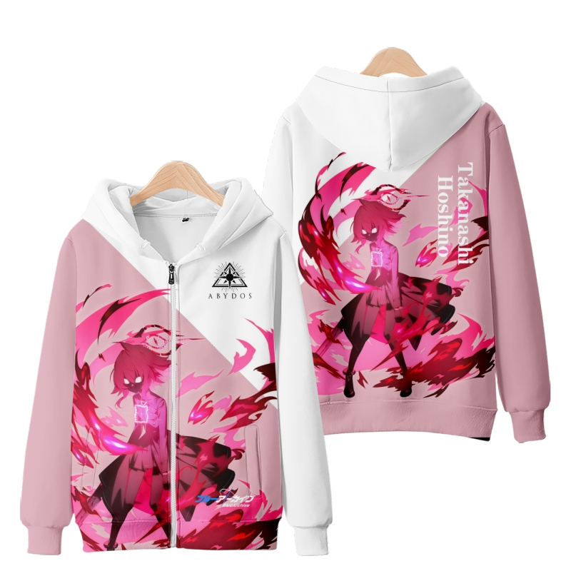 อะนิเมะใหม่ Blue Archive Takanashi Hoshino ซิป Hoodie ผู้ชายญี่ปุ่นแฟชั่นผู้หญิงหลวม 3D พิมพ์เสื้อกั