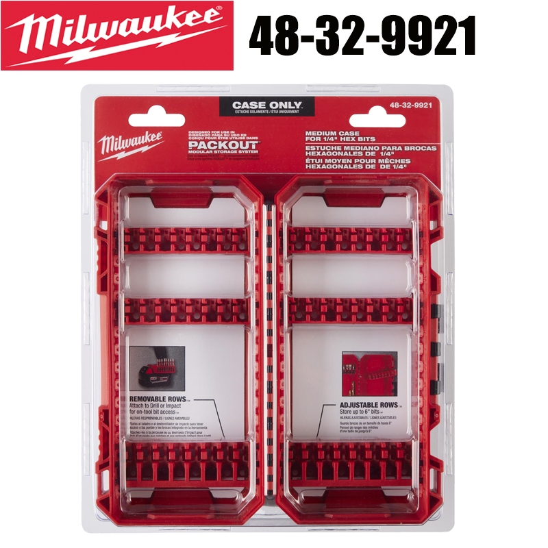 Milwaukee Packout 48-32-9921 Medium Case 6PC เจาะสนับสนุนสําหรับ 1/4 Hex Bits ช่างไฟฟ้ากล่องเก็บเครื่องมืออุปกรณ์เสริม