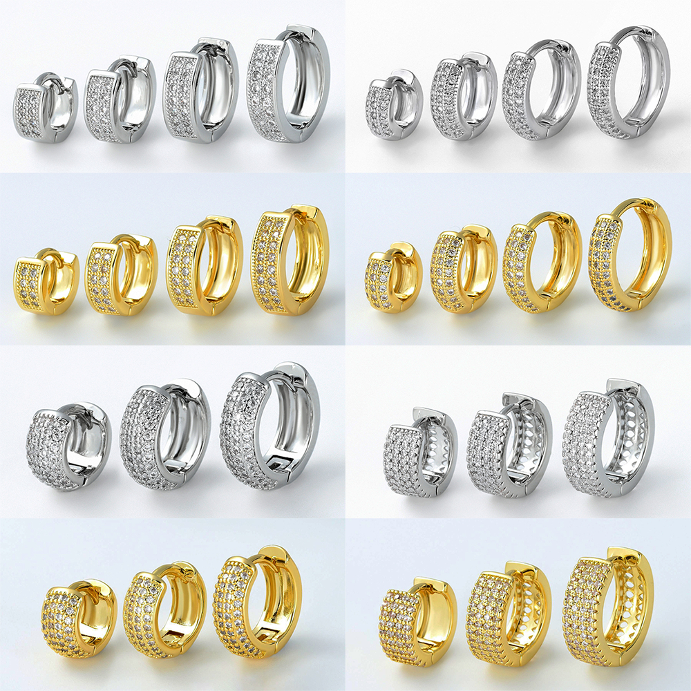 1 ชิ้น ก23 ต่างหูห่วงเหล็กไทเทเนียมหลายแถวหินต่างหูกว้าง