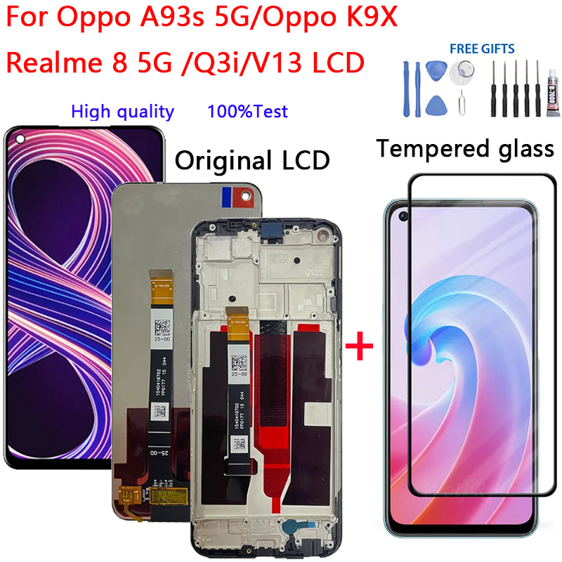 LCD สําหรับ Oppo A93s 5G K9X Realme 8 5G Q3i V13 หน้าจอสัมผัสหน้าจอด้านใน LCD กรอบ