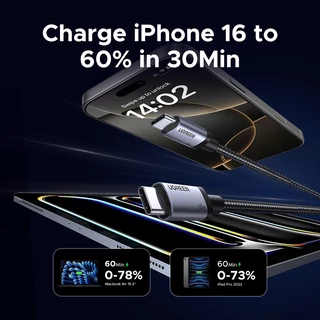 Ugreen USB C ถึง USB Type C สําหรับ Samsung S24 S25 iPhone 17 Pro Max 15 16 Pro Max PD 60W สําหรับ MacBook iPad Pro