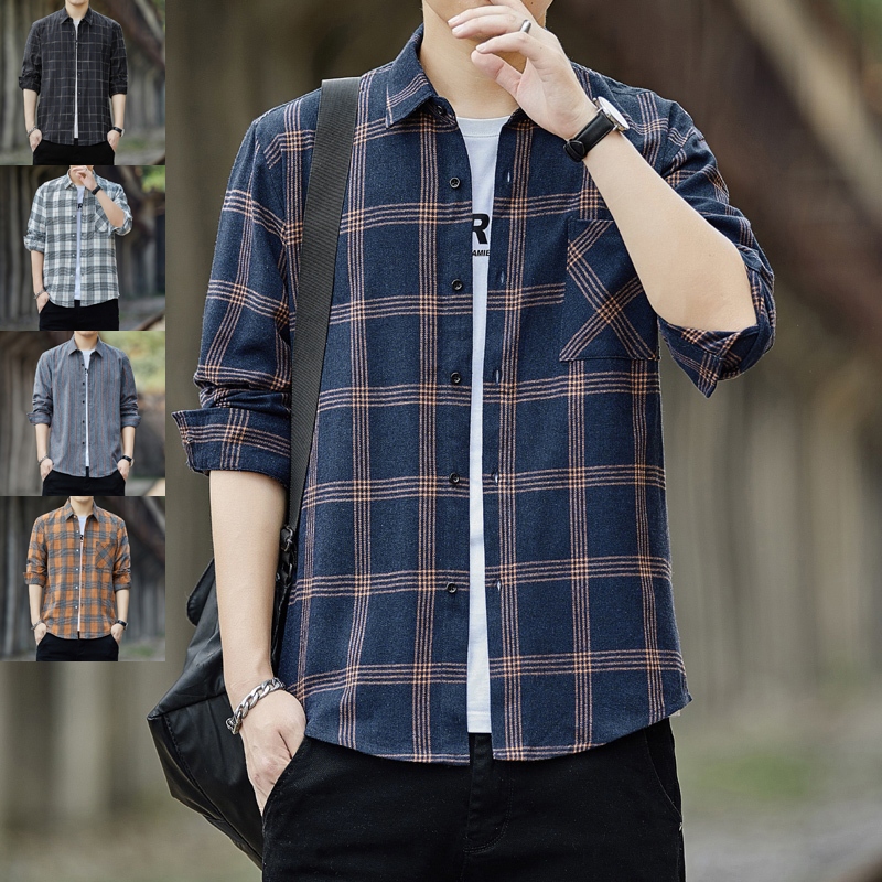 เสื้อเชิ้ตแขนยาว ลายสก๊อต แบบเป็นทางการ สําหรับผู้ชาย ไซซ์ M - 5 Xl