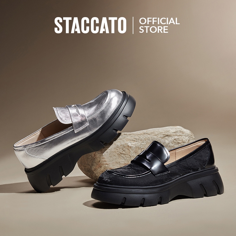 Staccato Womens Penny Platform Loafers รองเท้าคัทชู รองเท้าส้นตึก J4836