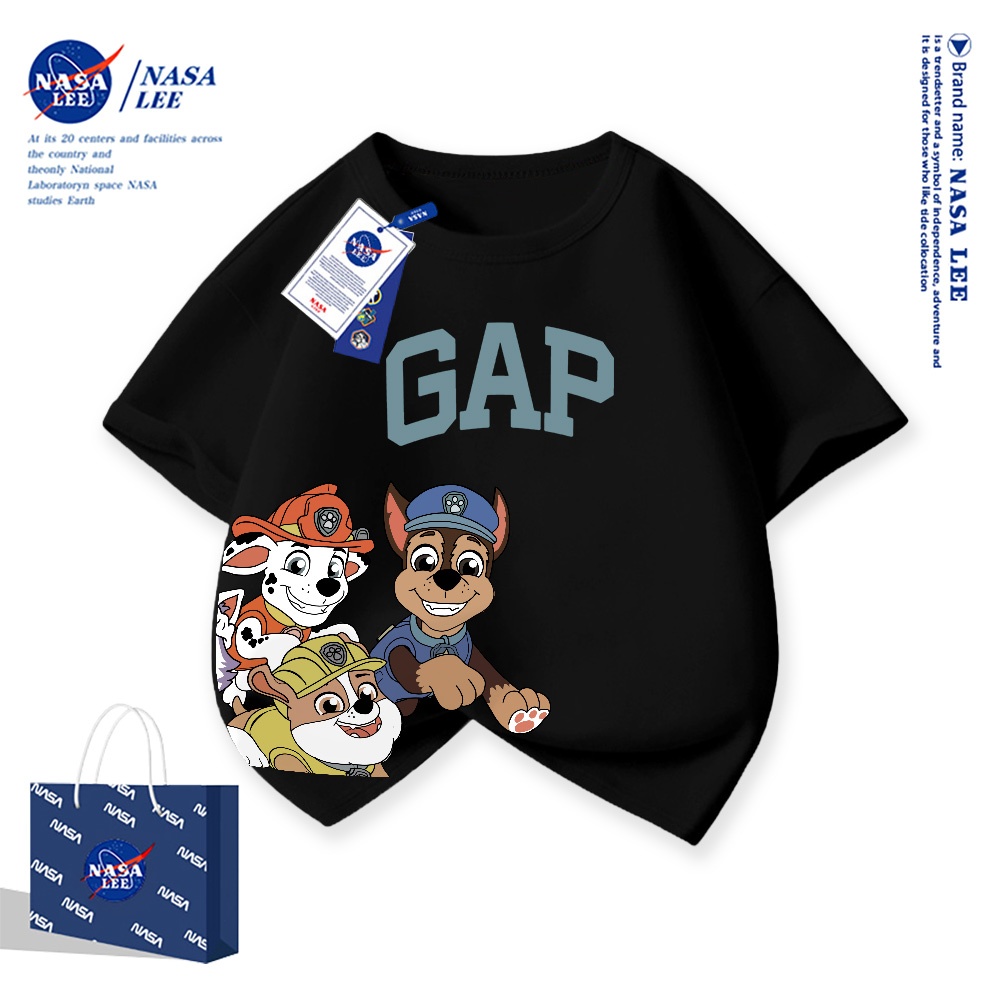 【จัดส่งภายในวันเดียว】เสื้อยืดแขนสั้นเด็ก NASA ผ้าฝ้าย ไซส์หลวม ลายหมาดุดัน ระบายอากาศดี ซึบซับเหงื่อ