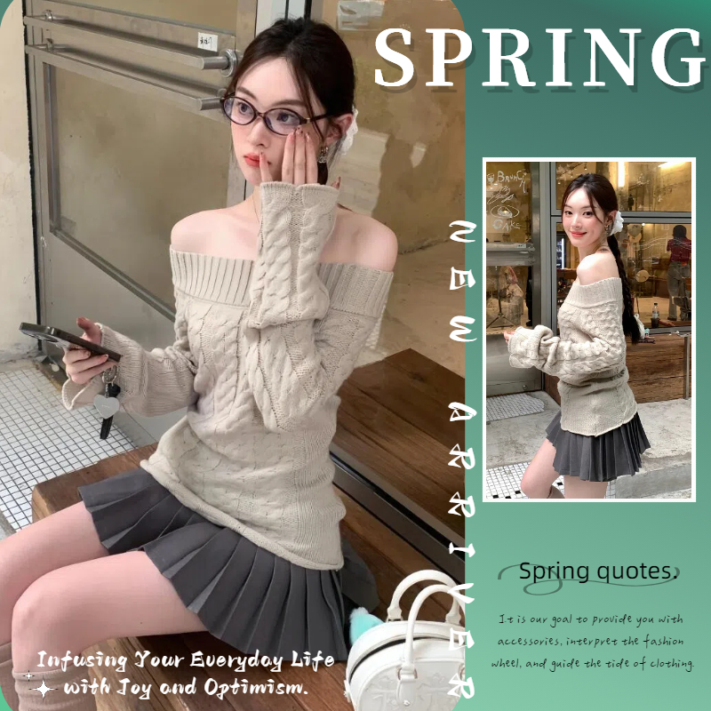 NZN เสื้อถักสั้นปิดไหล่ไหล่เดียวเซ็กซี่เวอร์ชั่นเกาหลี