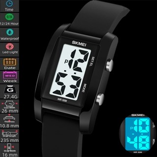 SKMEI สมี นาฬิกาดิจิตอลกันน้ําสําหรับผู้หญิงไฟ นํา สายซิลิโค…
