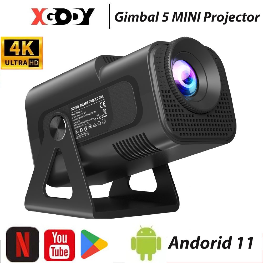 【สนับสนุน netflix】 ESSGOO projector Gimbal 5 MINI 720P โปรเจคเตอร์ Automatic correction โฮมโปรเจ็กเตอร์ Android 11.0 18000 Lumens พลิก