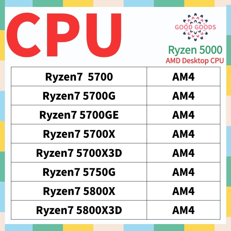 Ryzen7 5700 R7 5700G R7 5700GE R7 5700X R7 5700X3D R7 5750G R7 5800X3D AMD Ryzen 5000 โปรเซสเซอร์เดส