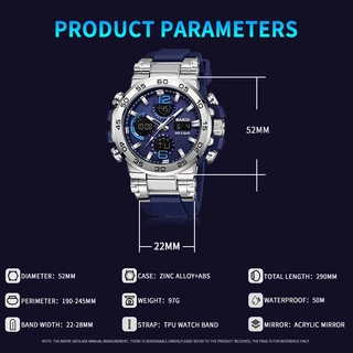 BASID 2405/Original Men Watch กีฬาฟิตเนส Dual Display นาฬิกาข้อมือ LED มัลติฟังก์ชั่นว่ายน้ําทหาร Mens Watch