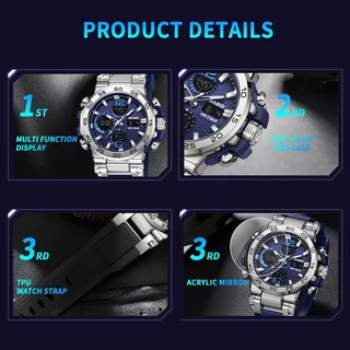 BASID 2405/Original Men Watch กีฬาฟิตเนส Dual Display นาฬิกาข้อมือ LED มัลติฟังก์ชั่นว่ายน้ําทหาร Mens Watch