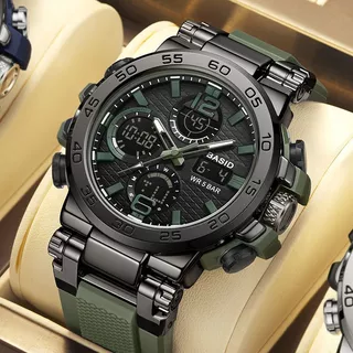 BASID 2405/Original Men Watch กีฬาฟิตเนส Dual Display นาฬิกาข้อมือ LED มัลติฟังก์ชั่นว่ายน้ําทหาร Mens Watch