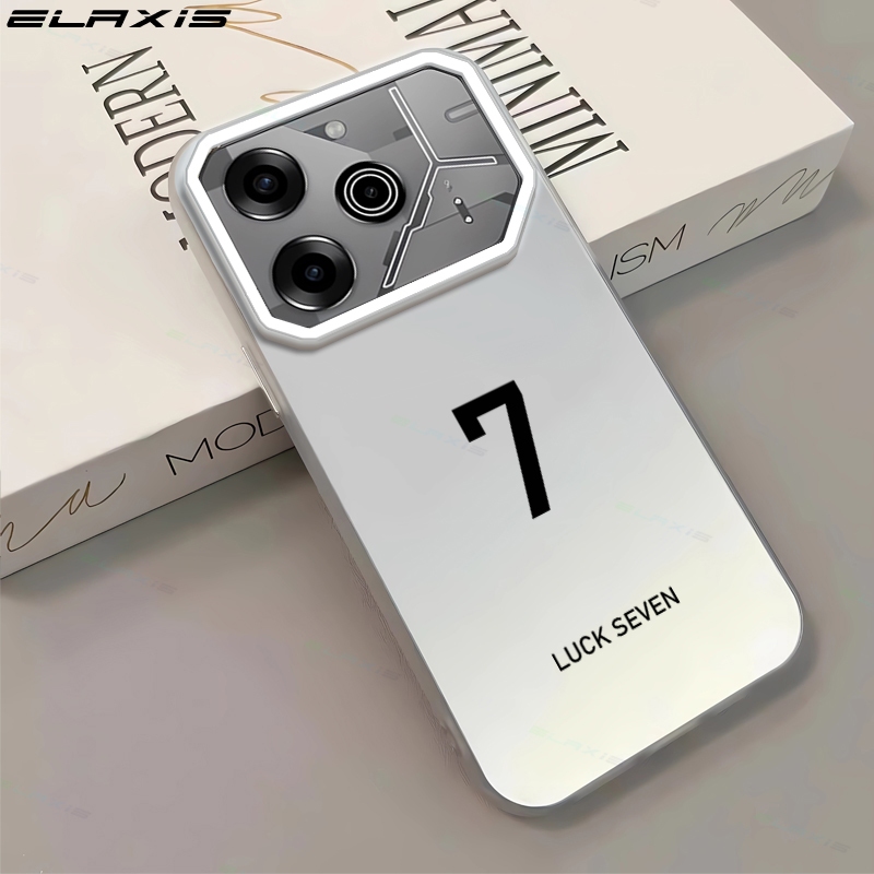 ELAXIS สําหรับ Tecno Pova 6 Pro เคสโทรศัพท์ Creative Lucky ตัวเลขโปร่งแสงเงินเลเซอร์ออกแบบกันกระแทก Hard TPU ฝาหลัง ES004