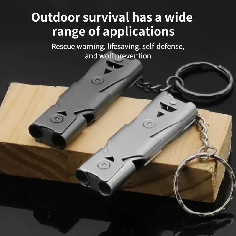 Survival Whistle Dual-Tube Sonic Boom Whistle กลางแจ้ง Distress สแตนเลสความถี่สูงช่วยชีวิต High-Decibel Whistle