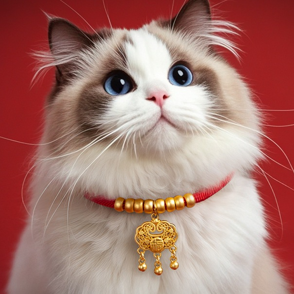 โชคดีปีใหม่ปลอกคอสัตว์เลี้ยงแมวจําลองทองล็อคสร้อยคออุปกรณ์เสริมปีใหม่เทศกาลฤดูใบไม้ผลิสุนัขความปลอดภัยฉลองชีวิตยาวล็อคปรับ