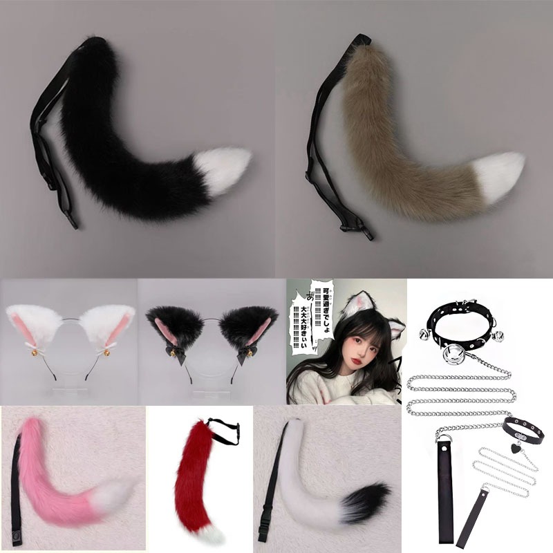 ญี่ปุ่น Hand-Made แมวหางสัตว์หูสัตว์หาง Plush Stage Performance เครื่องแต่งกายคอสเพลย์อุปกรณ์เสริม Props Fox Tail หางหมาป่า Fox สาว lolita อุปกรณ์เสริม