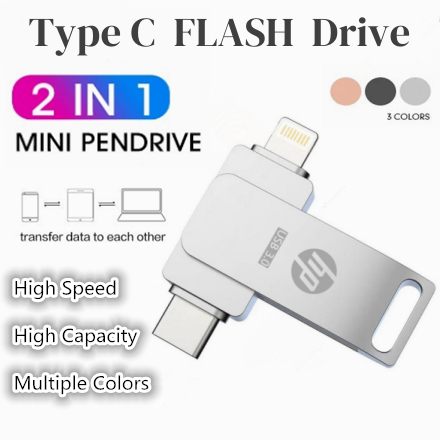 Thumbdrive HP แฟลชไดร์ฟ TypeC 1TB สําหรับโทรศัพท์มือถือ 512GB แฟลชไดร์ฟไอโฟน 2TB Flashdrive TypeC