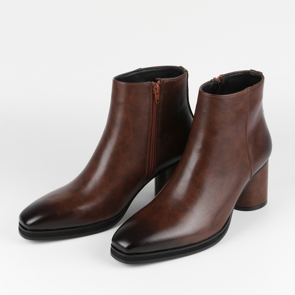 บล็อกส้นผู้ชายซิปรองเท้ารอบนิ้วเท้า