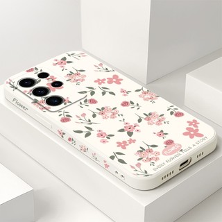 กลิ่นดอกไม้เคสโทรศัพท์สําหรับ Samsung Galaxy S25 S24 S23 S22 FE Ultra Plus 5G ซิลิโคนเหลวด้านข้างรูปแบบฝาครอบ