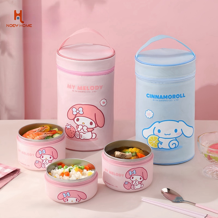 Sanrio กล่องอาหารกลางวันฉนวนไมโครเวฟความร้อนน่ารักกล่องอาหารกลางวัน Cinnamoroll My Melody กล่องอาหารกลางวันญี่ปุ่นสาวของขวัญ