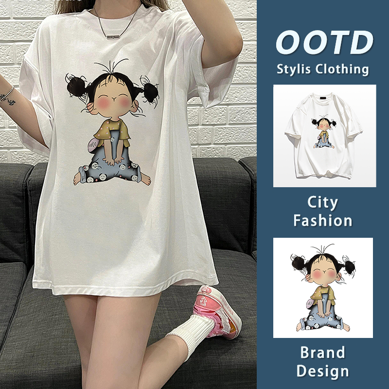 เสื้อยืดคอตตอนแขนสั้น สำหรับผู้หญิง ลายการ์ตูนสาวสุดเก๋ ฤดูร้อน ขนาดหลวมใส่สบาย เข้ากับทุกสไตล์ เหมาะสำหรับสาวins YG870